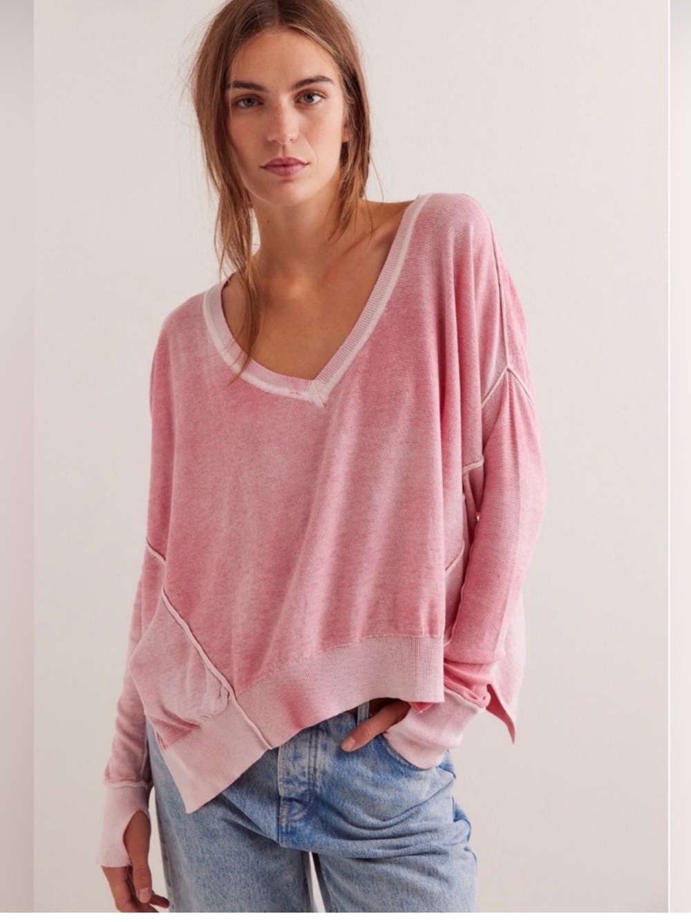 FREE PEOPLE We The Free Gibson V-Neck Pullover TOP!